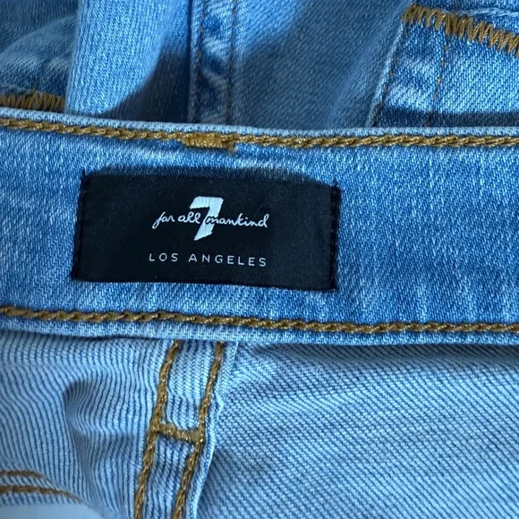 7 For All Mankind Blue Jean Mid Roll Shorts Frayed Hem SKU 0044 - Picture 5 of 12